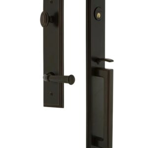 Carré One-Piece Handleset with Single Cylinder Deadbolt and D Grip with Georgetown Lever