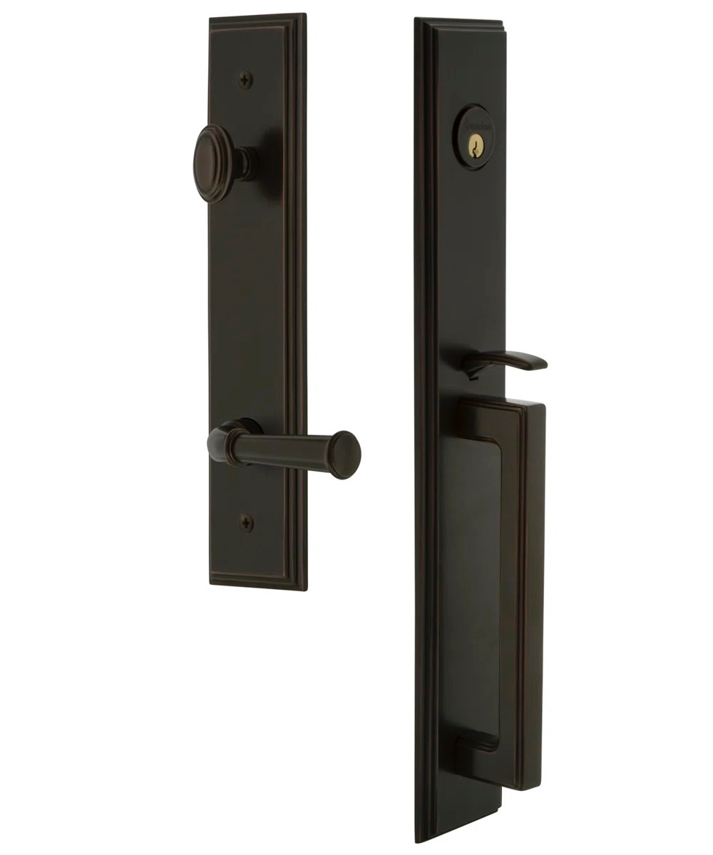 Carré One-Piece Handleset with Single Cylinder Deadbolt and D Grip with Georgetown Lever