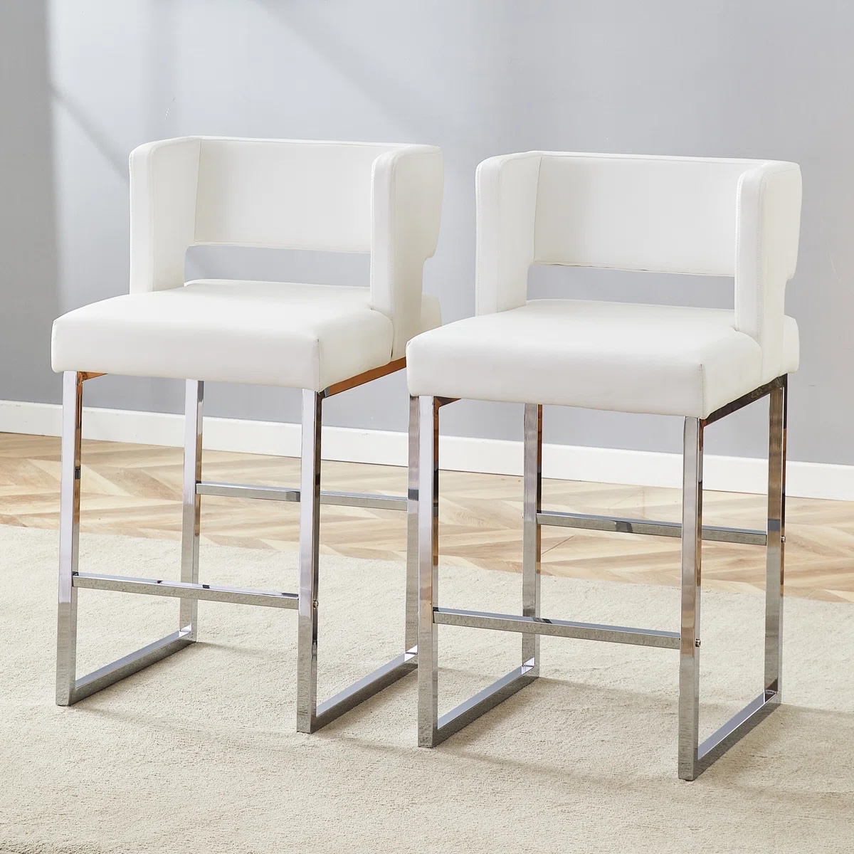 Faux Leather Upholstered Counter Bar Stool (Set of 2)