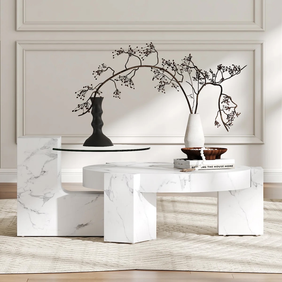 2-Piece Modern Round Nesting Coffee Table Set For Home & Apartment White