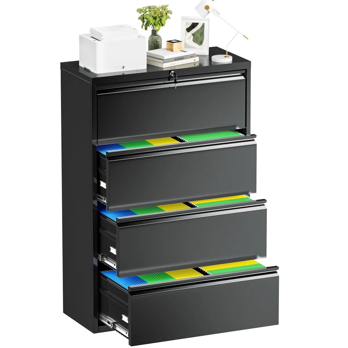 28.5'' Wide 4 -Drawer Steel Lateral Filing Cabinet with Lock