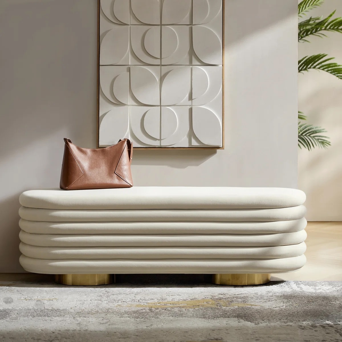 Nettie 54" Modern Velvet Boucle Upholstered Tufted Storage Bench