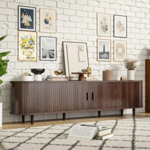 Mid Century Modern TV Stand With Power Outlets & Storage Shelves to Fit up to 75" TVs,