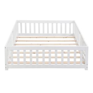 Floor Bed With Door, Solid Wood Platform Bed Frame With Fence Twin