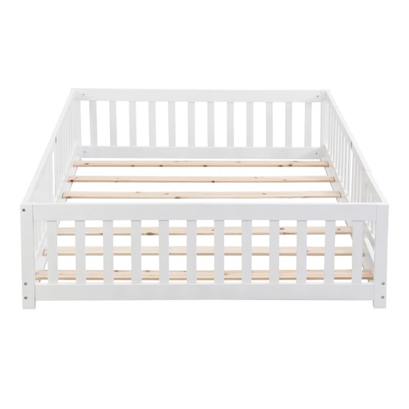 Floor Bed With Door, Solid Wood Platform Bed Frame With Fence Twin