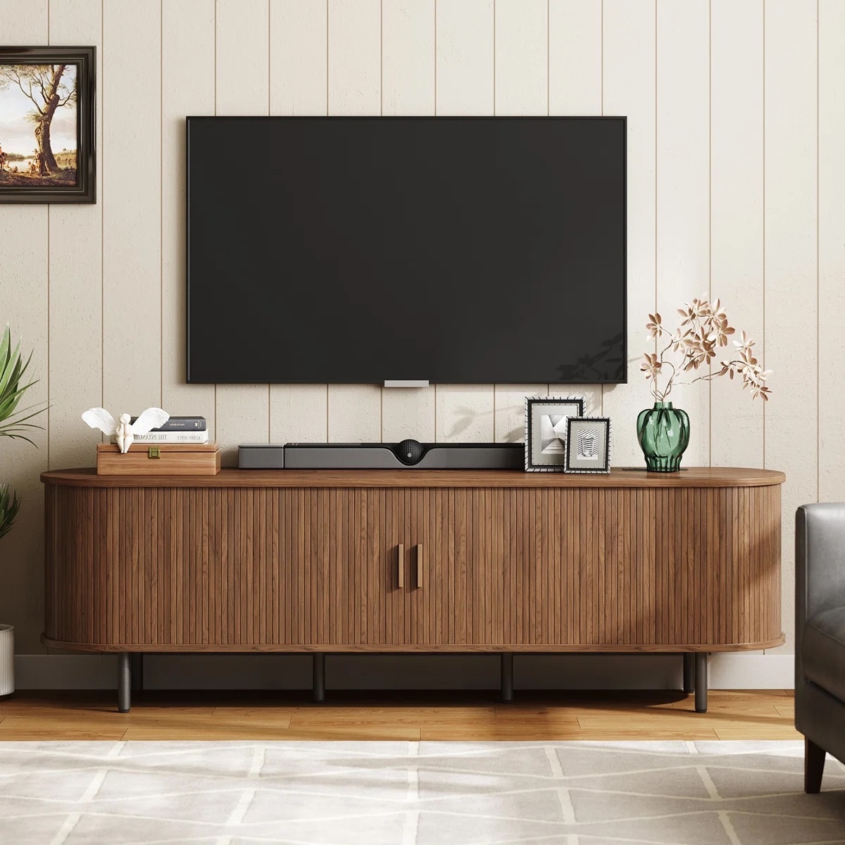 Tv Stand With Storage And Shelves Designed To Fit 55’’ - 80’’ Tvs
