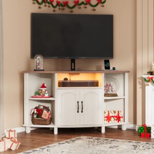 Farmhouse LED Corner TV Stand With Mount & Power Outlets For Tvs Up To 70"