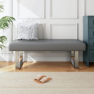 Cialan Modern Faux Leather Upholstered Bench Ottoman Grey