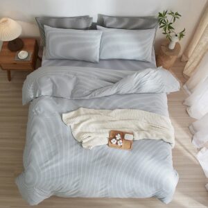 Full/Double Striped Duvet Cover Set 100% Washed Cotton Comforter Cover Set