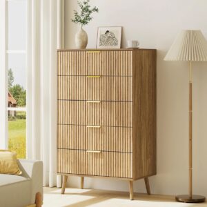 Fluted 5 Drawers Dresser, 45" Tall Modern Chest of Drawers with Metal Handle