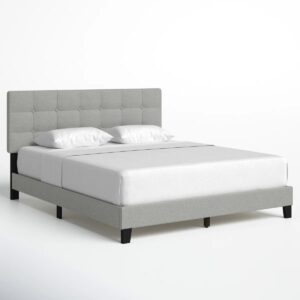 Queen Abdiel Tufted Upholstered Low Profile Platform Bed Warm Gray